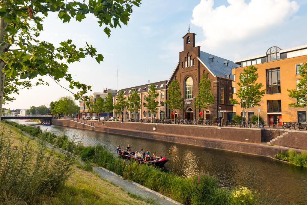 The Bunk hotel on a Utrecht canal, in a converted church