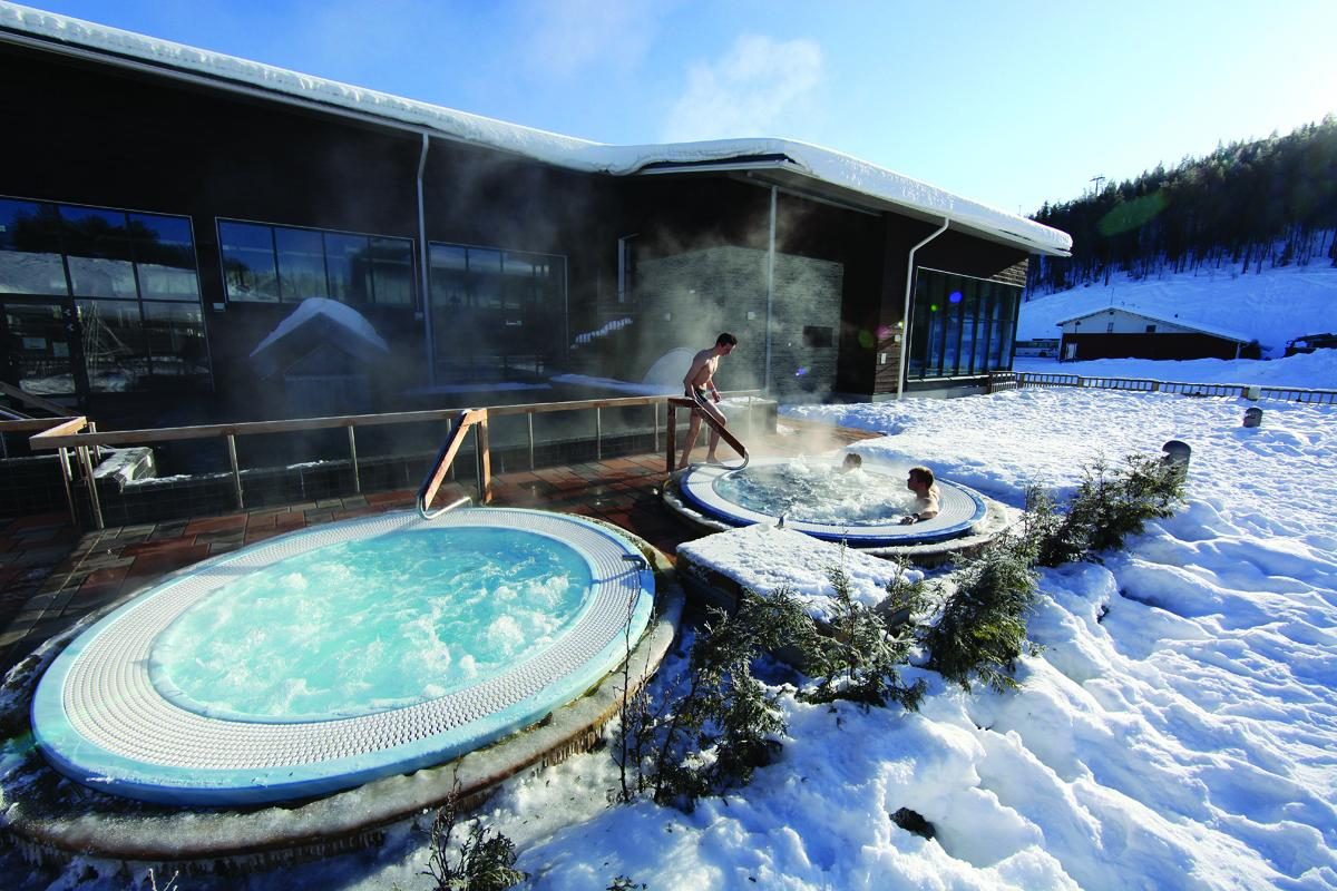 Indoor pool and sauna wing at a Finnish winter hotel